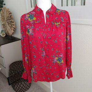 Anthropologie  - Red flower/bird collared blouse - Sz 2 - NWT